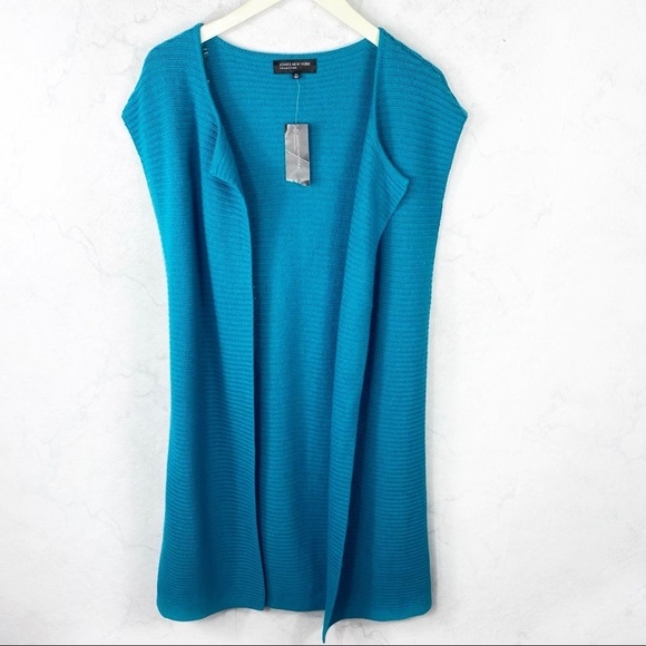 [Jones New York] Teal Blue Knit Sweater Cardigan Vest - Picture 1 of 3